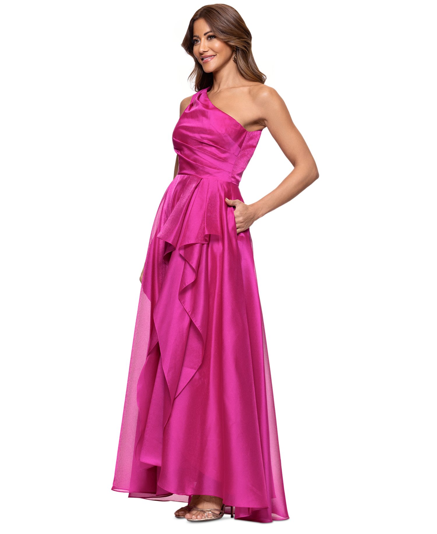 Women's Metallic Draped One-Shoulder Gown