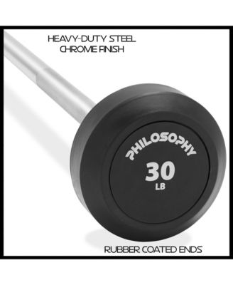Rubber Fixed Barbell, 30 LB Pre-Loaded Weight Straight Bar for Strength Training & Weightlifting