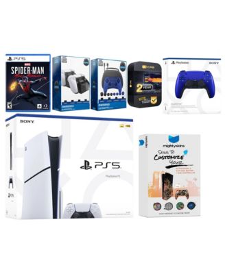 Playstation 5 Slim Disc with Spider-Man: Miles Morales, Extra White Controller, Gamer Kit, Charge Dock and MightySkins Decal Voucher + 2 Year CPS
