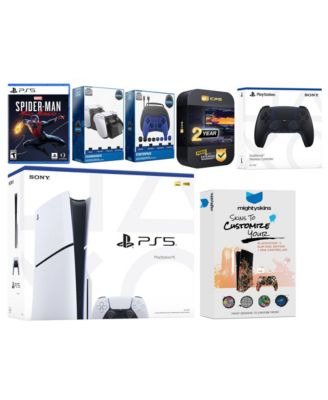 Playstation 5 Slim Disc with Spider-Man: Miles Morales, Extra Sterling Silver Controller, Gamer Kit, Charge Dock and MightySkins Decal Voucher +