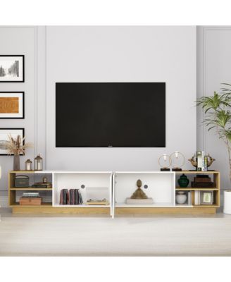 2-door TV stand, white wood entertainment center, art design media console