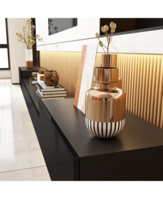 Black wall-mounted TV stand, entertainment center with five drawers, media console with light strip