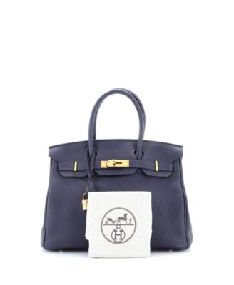 Бывшая в употреблении сумка Hermes Birkin 30 синего цвета из Того с золотой фурнитурой
