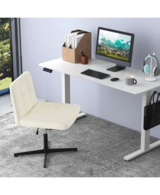 PU Leather Upholstered Cross-legged Office Chair with Oversized U-shaped Seat for Home Office Make Up