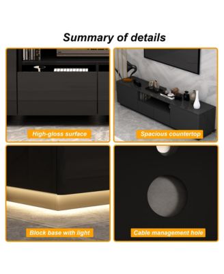 1 Pc Wood TV Stand, 4 Drawers, Media Console with Light Strip – Entertainment Furniture