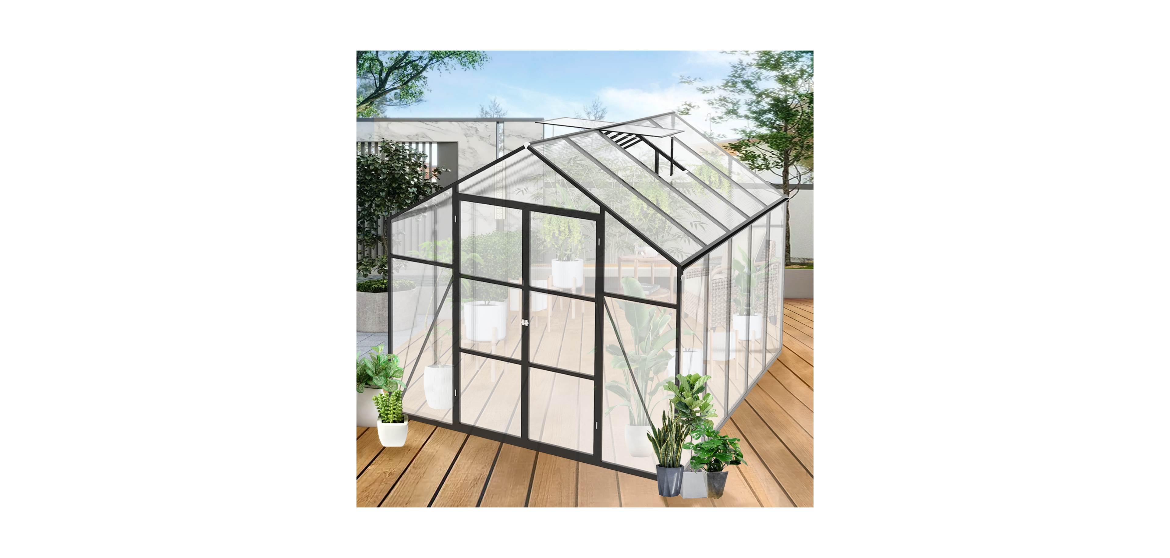 Gain Height 8x10 Ft Aluminum Polycarbonate Greenhouse - All Season