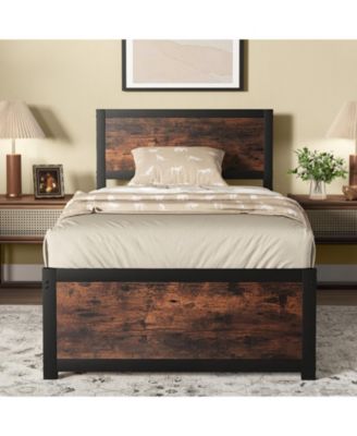 Twin Size Bed Frame Metal with High Headboard and Mute Bars-Twin Size