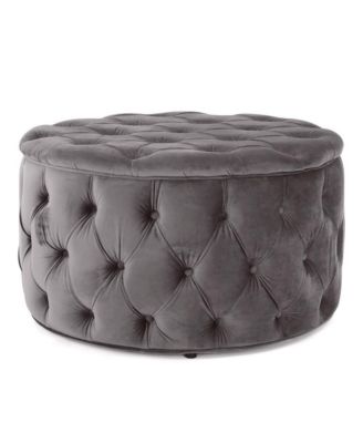 Round Velvet Ottoman Upholstered Footstool for Living Room or Bedroom Soft Polyester Fabric Comfortable Seating Option