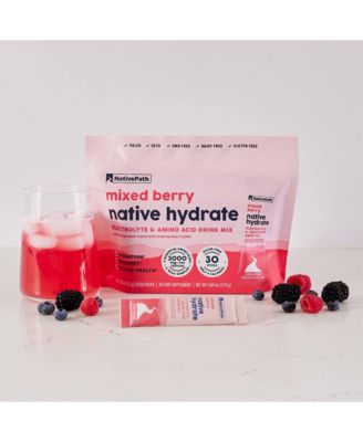 Native Hydrate Stick Packs, Sugar Free Electrolytes Powder with BCAAs, Mixed Berry Hydration, Keto & Paleo Friendly, 30 Servings