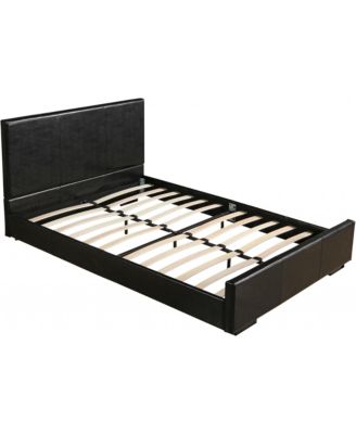 Sturdy Solid Wood Bed Frame with Faux Leather Upholstery