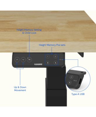 E7-COMMERCIAL 55  W Electric Adjustable Standing Desk, Rubber Wood Top, Black Base
