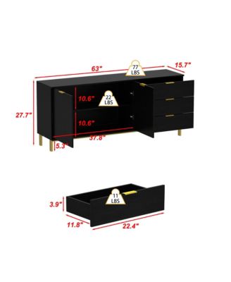 3-Drawer Engineered Wood 2 Cabinets & Metal Legs TV Stand