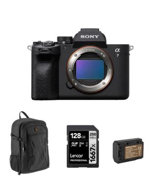 Sony Alpha a7 IV Full Frame Mirrorless Interchangeable Lens Digital 4K Camera, Black - Bundle with 128GB SD Memory Card, Camera Backpack, Extra