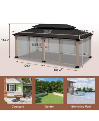 12 x 20 Feet Cedar Solid Wood Frame Galvanized Steel Double Top Gazebo Equipped with 4 Pieces of Mosquito Netting