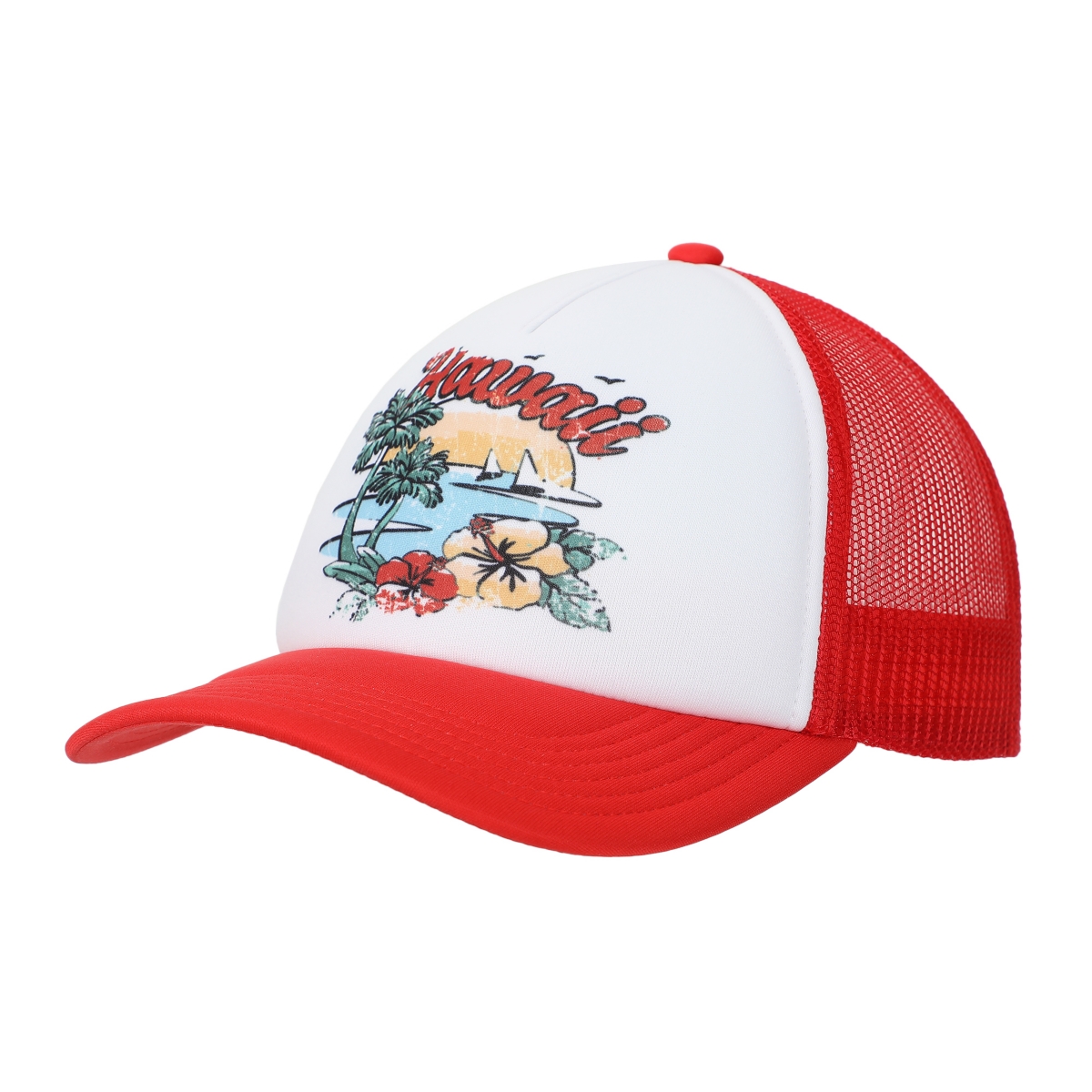 Hawaii Coast White & Red Foam Trucker Hat - Hawaii coast