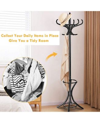 Wood Standing Hat Coat Rack with Umbrella Stand