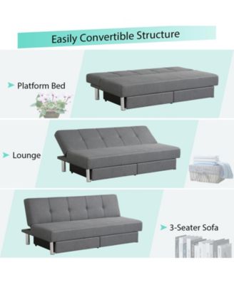 3-Seat Convertible Sofa Bed with 2 Large Drawers and 3 Adjustable Angles