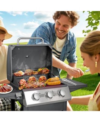 3-Burner Free Standing Stailless Liquid Propane 30000 BTU Gas Grill with Cabinet