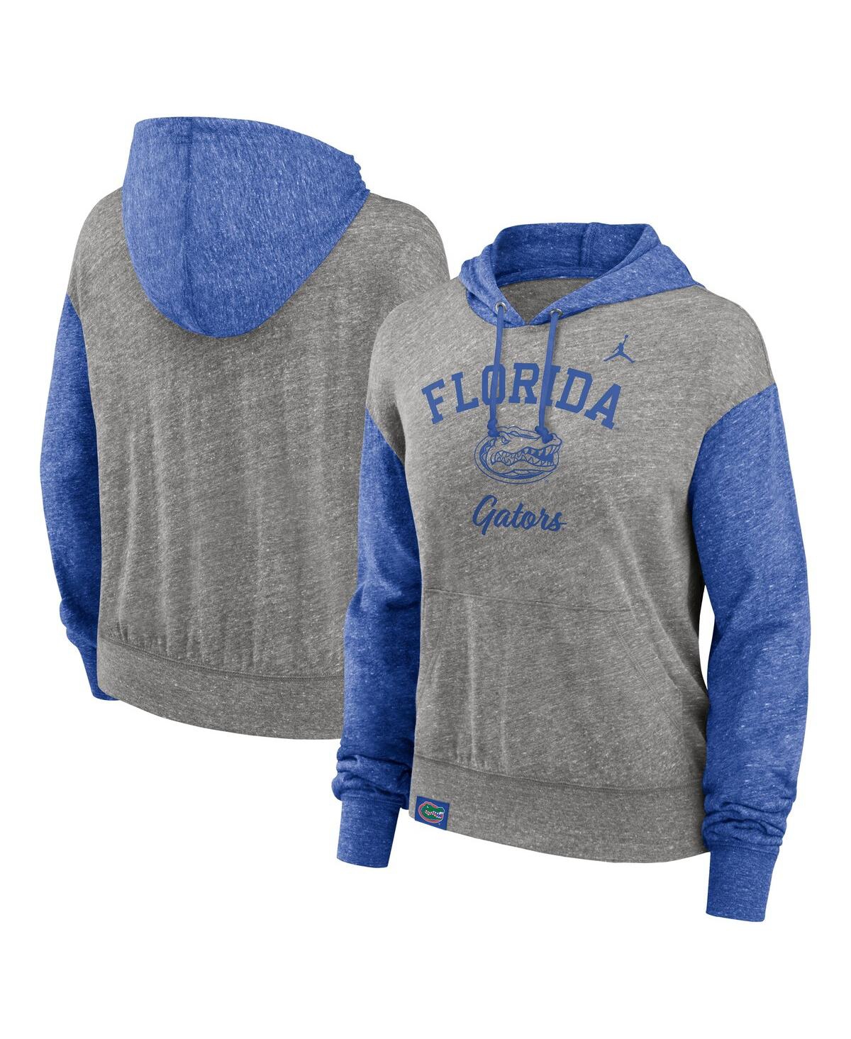 Nike Women's Heather Gray/heather Royal Florida Gators Color-block Legacy Pullover Hoodie In Heather Gray,royal