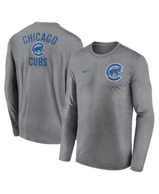 Nike - Men's Heather Charcoal Chicago Cubs 2-Hit Legend Performance Long Sleeve T-Shirt
