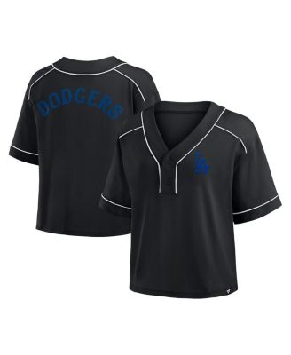 Fanatics - Women's Black Los Angeles Dodgers Oversized Champ Game Midi Cropped V-Neck T-Shirt