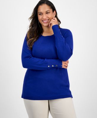 JM Collection - Plus Size Crewneck Long-Sleeve Sweater