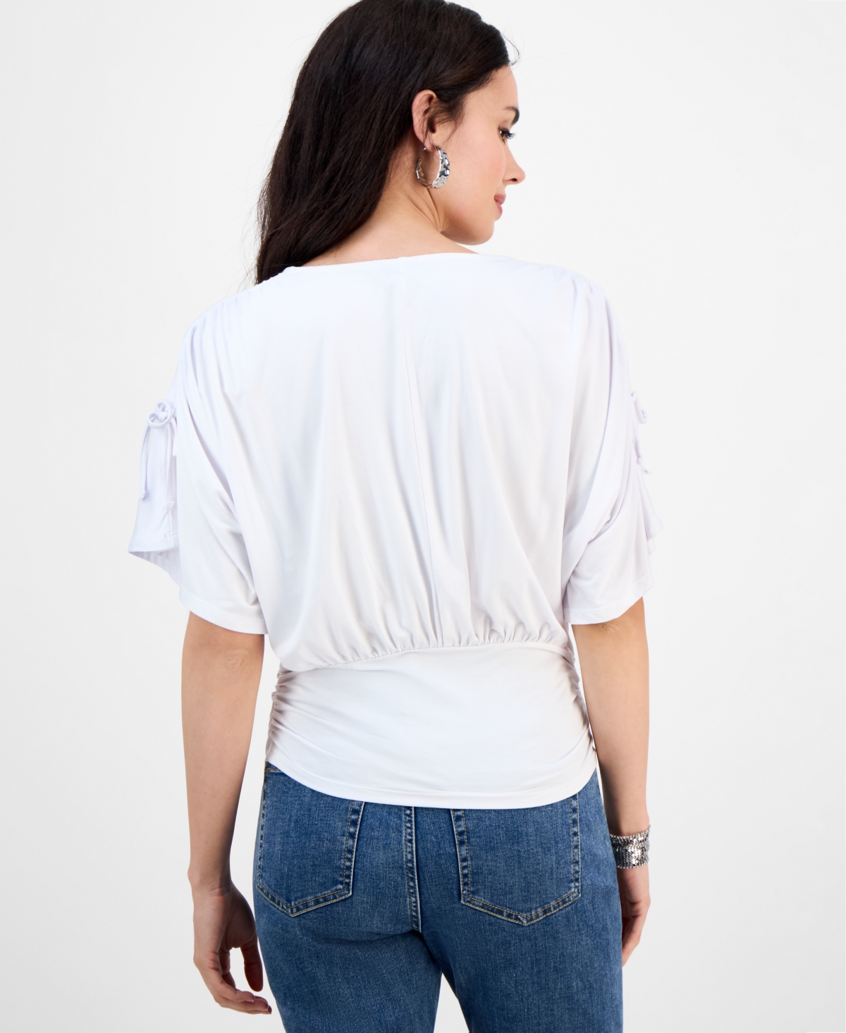 Inc International Concepts Petite Scoop-neck Ruched Top, Exclusively At Macy's