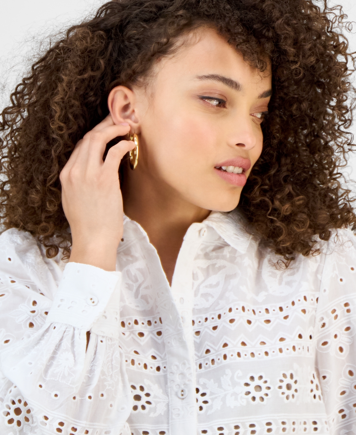 Inc International Concepts Petite Cotton Eyelet Button-front Top, Exclusively At Macy's
