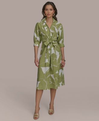 【Donna Karan New York】Floral-Print Tie-Waist Midi Dress Donna Karan New York Women's Floral-Print Tie-Waist Midi