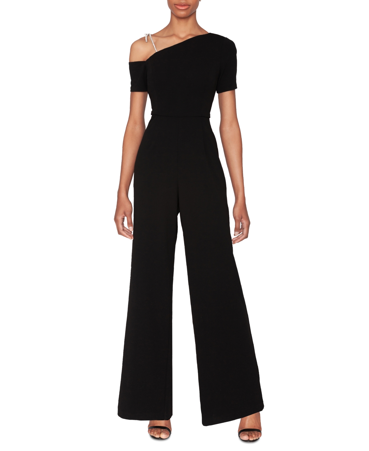White Tie By Shani Women's Crystal-bow One-shoulder Wide-leg Jumpsuit