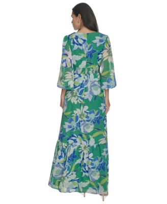 Женское макси-платье с V-образным вырезом и пышными рукавами и принтом от Jessica Howard