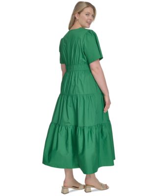 Хлопковое многоярусное макси-платье Jessica Howard большого размера с разрезом на шее