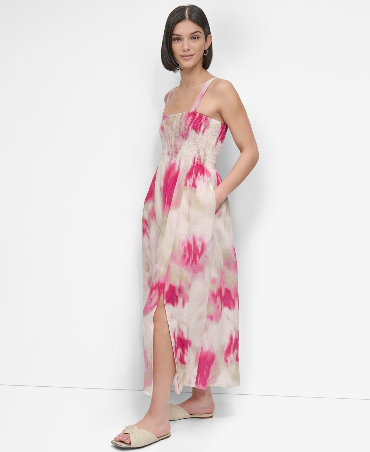 Dkny Print Rumple Voile Sleeveless Maxi Dress