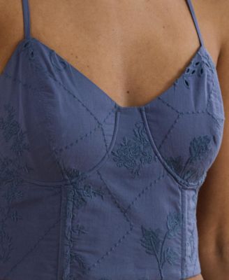 Women's Floral-Embroidered Voile Cropped Bustier