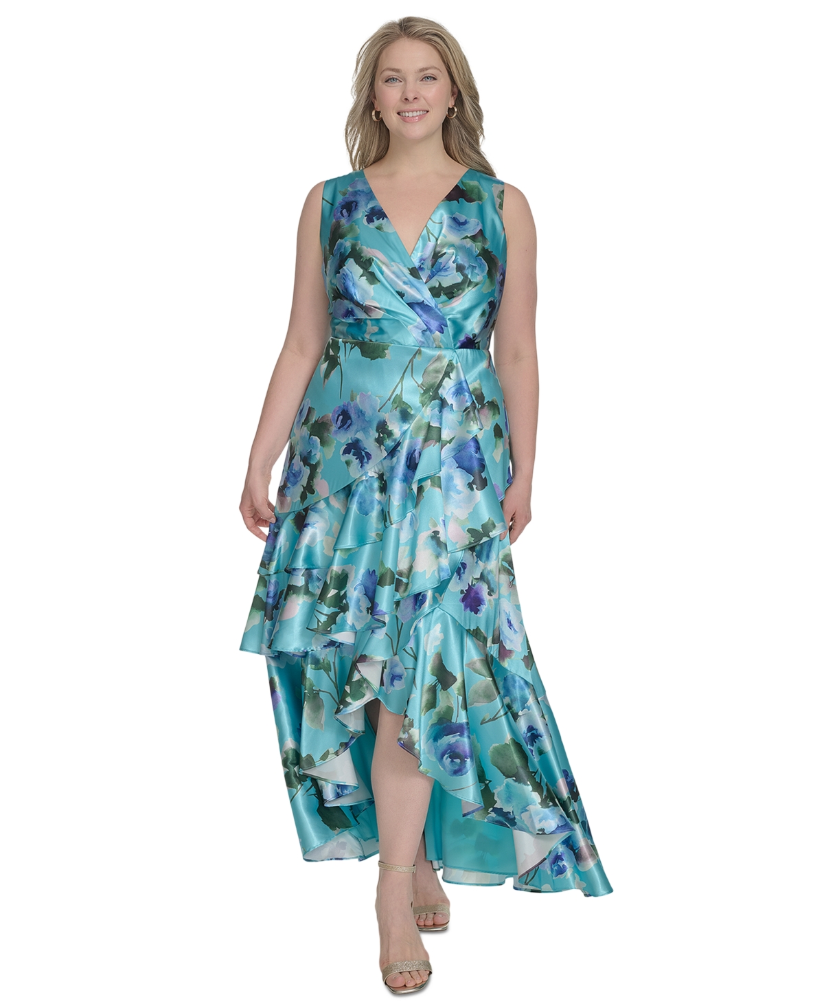 Eliza J Plus Size Printed Satin High-low Midi Dress