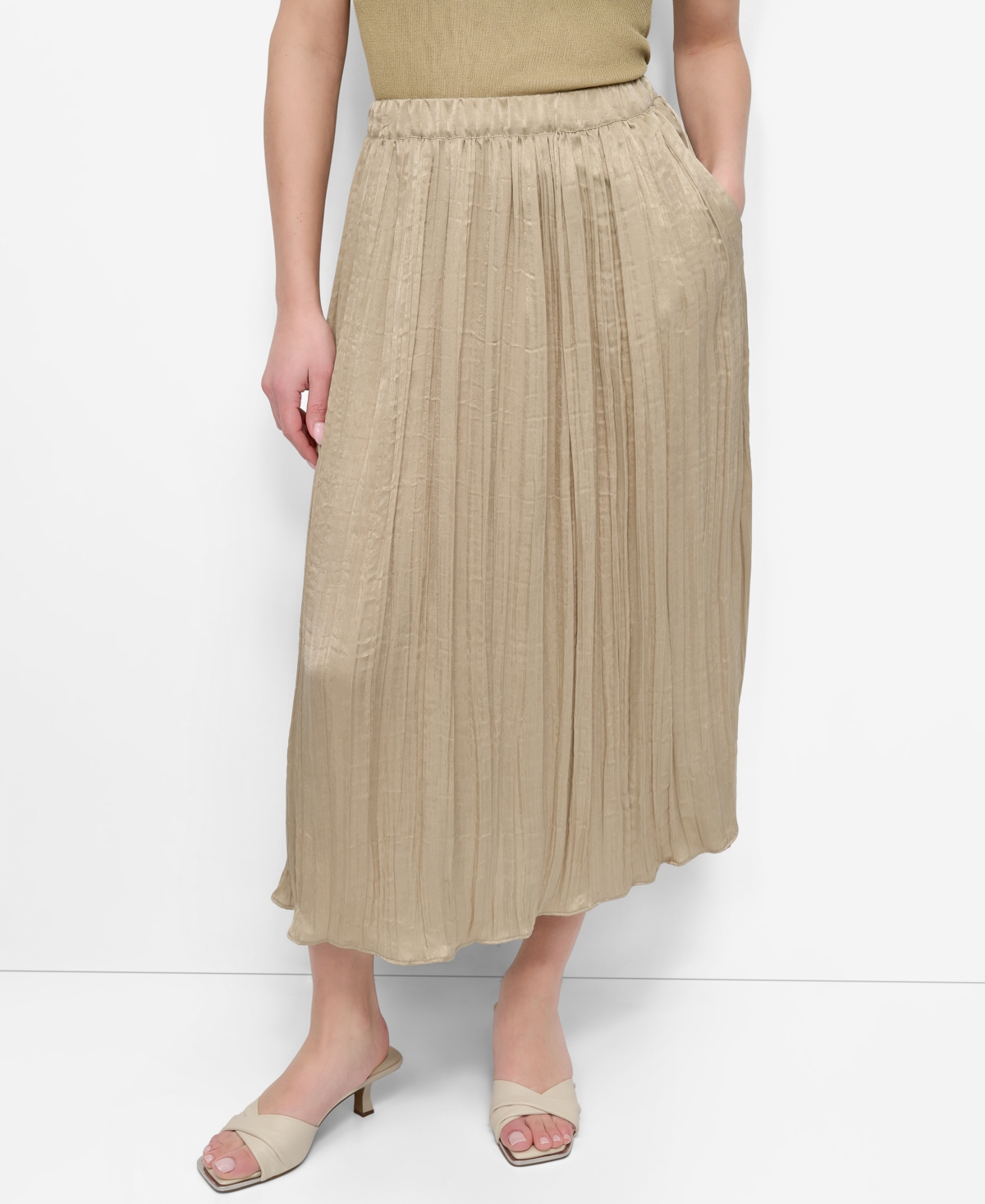Dkny Women's Crushed Crease Pull-on Midi Skirt