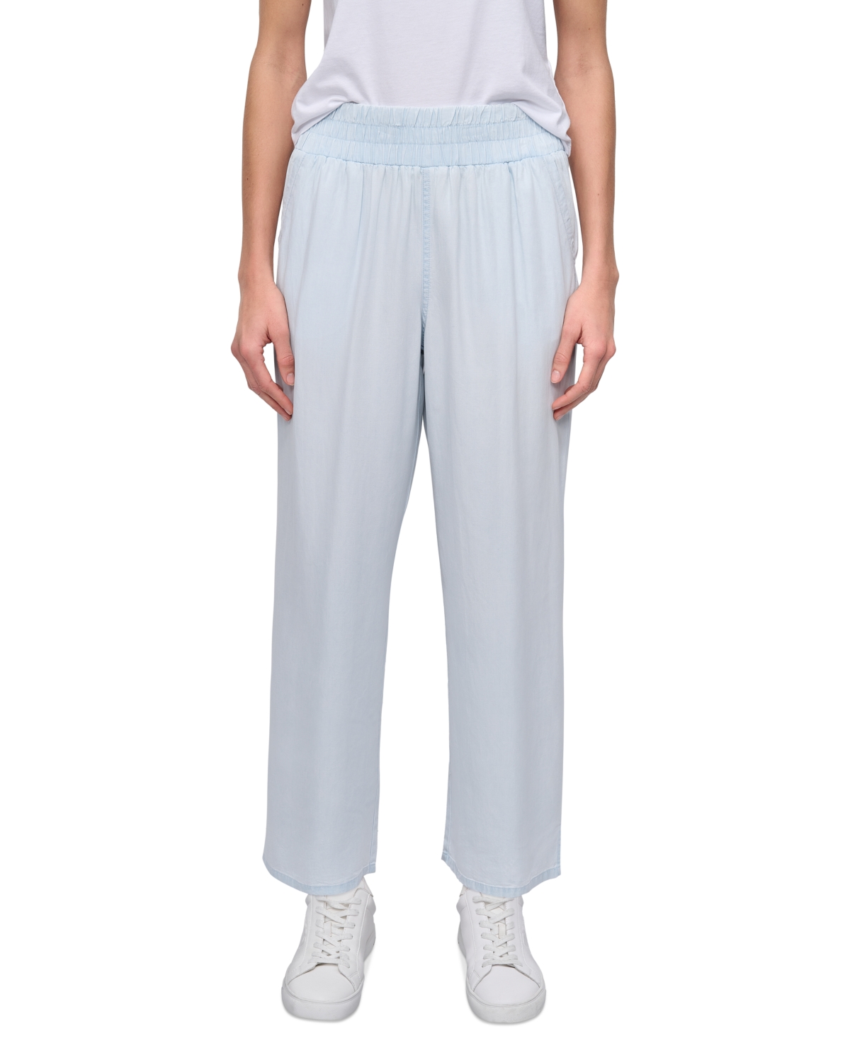 Shop Dkny Jeans Petite Pull-on Wide-leg Pants In Light Chambray