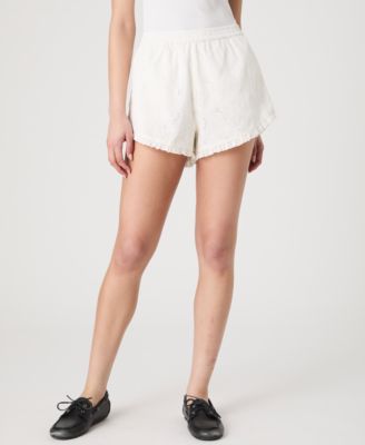Women's Eyelet Ruffle-Hem Shorts