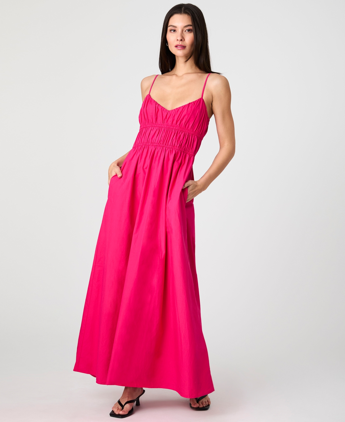 French Connection Us Poplin Ruched Maxi Dress French Connection Dresses In Cerise Pink