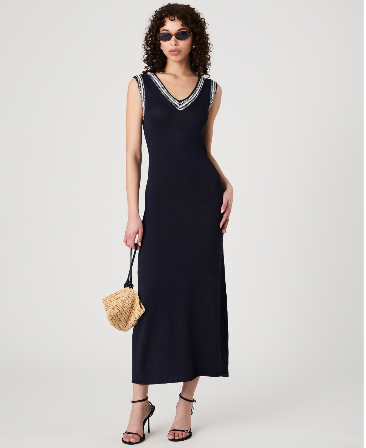 Women's Sage Knit-Trim Sleeveless Dress - Navy/Summer White