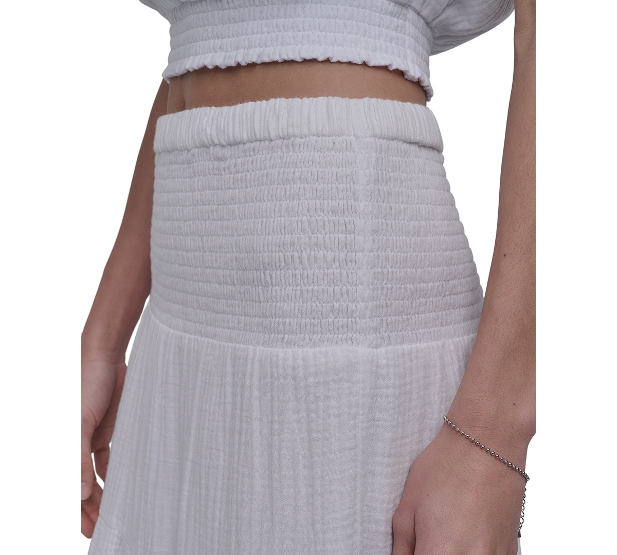 Shop Dkny Jeans Petite Cotton Smocked-waist Tiered Maxi Skirt In White