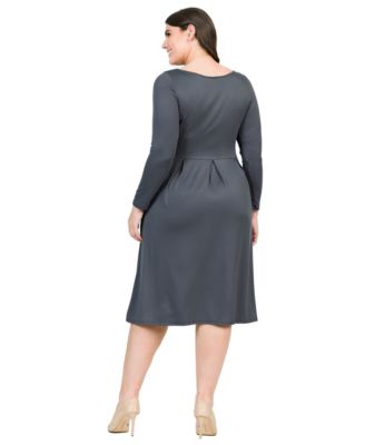 Plus Size Long Sleeve Fit and Flare Midi Dress