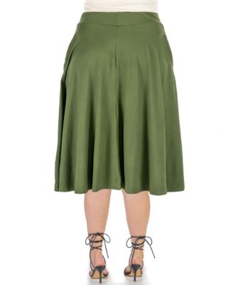 Plus Size Elastic Waist Pleated Pocket Midi Skirt