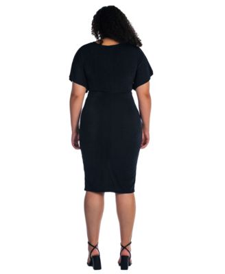 Plus Size Short Sleeve V-Neck Twist Front Split Hem Dress