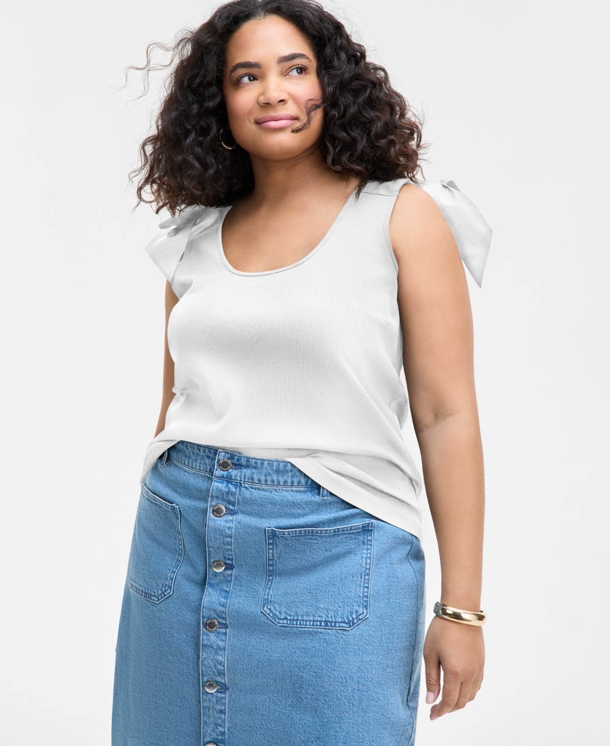 On 34th Trendy Plus Size Bow-shoulder Tank Top, Exclusively At Macy's In Bright White