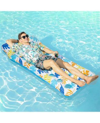 2 Piece Float Set Lounger Inflatable Pool Floats Reclining Chair Pedal Cup Holder White Blue