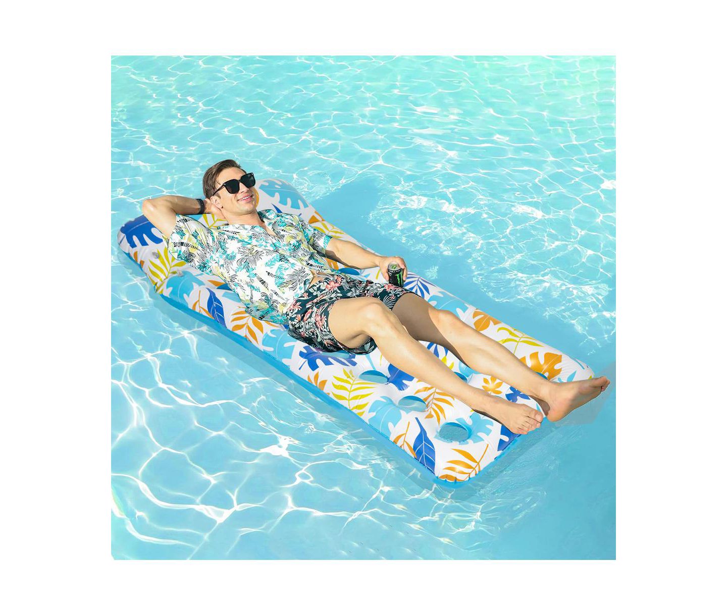 Детские игрушки Cowin 2 Piece Float Set Lounger Inflatable Pool Floats Reclining Chair Pedal Cup Holder White Blue — фото 6