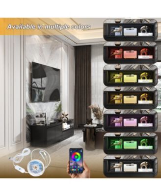 2-Door 2-Drawer MDF Retractable LED Lights & Metal Legs TV Stand