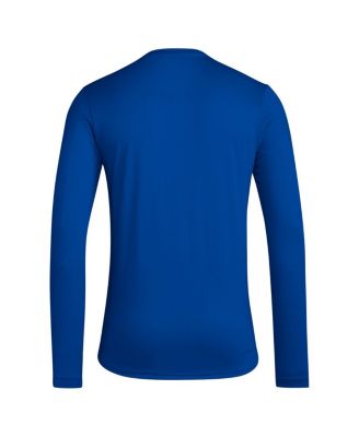 Men's Royal Kansas Jayhawks Locker Football Pre-Game AEROREADY Long Sleeve T-Shirt