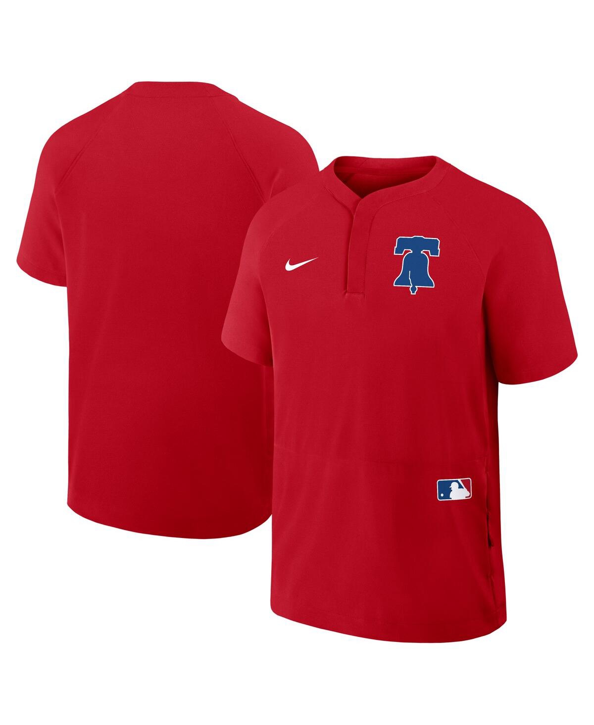 Nike Men's Red Philadelphia Phillies Authentic Collection Raglan Short Sleeve Windshirt In Red